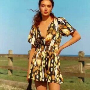 Anthropologie Somerset Romper In Ikat Print Bronze Size M NWT
